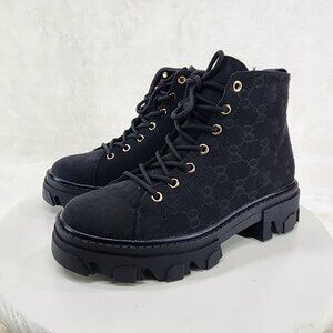 Wear Everywhere Combat Boots Rugged Canvas with woven Infinity Symbol Detail